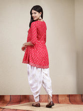 Women's Printed & Embroidered Rayon Kurti with Dhoti Pant-KDPINKMAHI